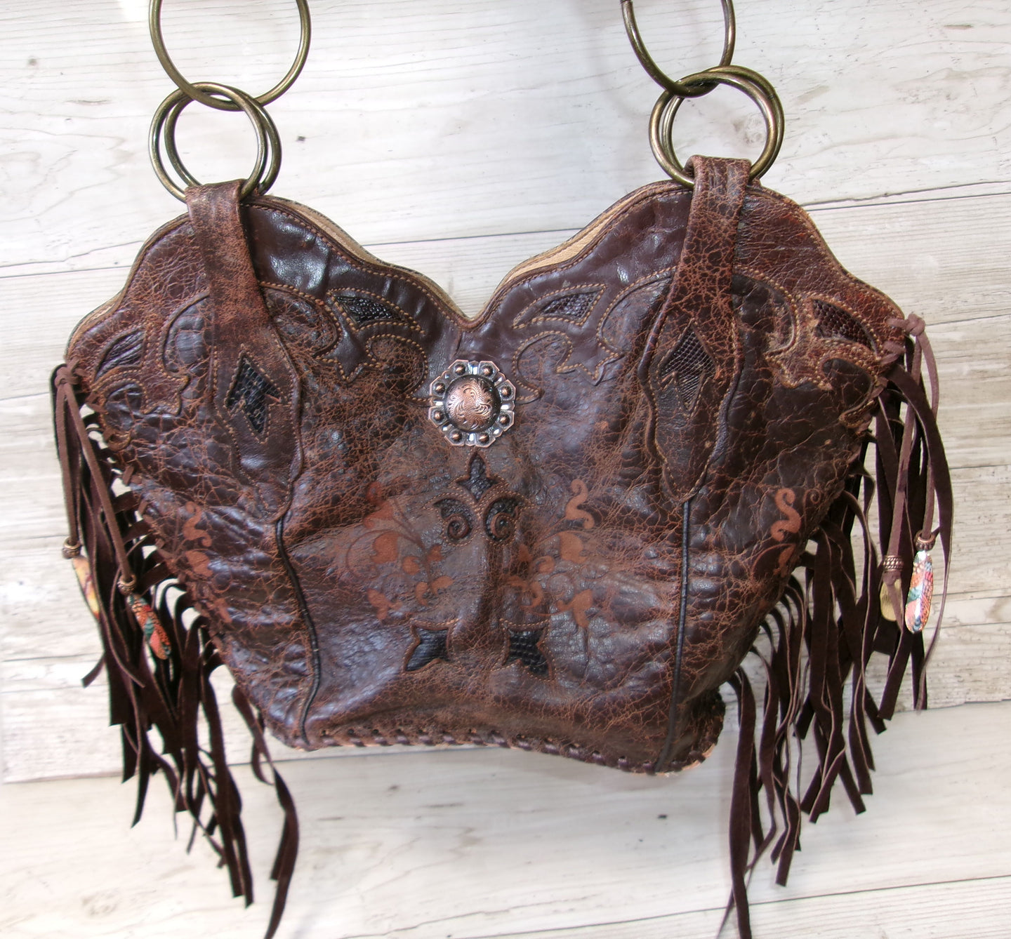 Double Cowboy Boot Purse with Fringe DB356